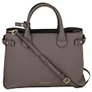 Burberry Tote Banner House Check Leather Canvas Medium Hand Shoulder Bag gebraucht