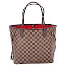 Louis Vuitton Neverfull MM Brown Damier Ebene Canvas Leather Tote W/Red Insert Pre-owned