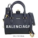 Balenciaga Ville Bowling Small Black Grained Leather Satchel Crossbody Bag preowned