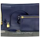 TOM FORD  ALIX  Fold-Over Navy Blue Pebbled Calfskin Leather Shoulder Bag preowned - Tom Ford