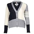 Thom Browne 4 Bar Cable Knit Cardigan in Grey Wool 