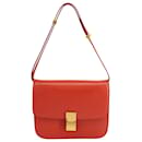 Celine Medium Classic Box Bag in Red Calfskin Leather - Céline