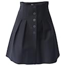 Maje Button Front Pleated Skirt in Black Cotton 