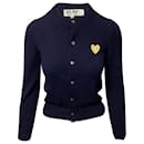 Comme Des Garcons Play Women's V-neck Pullover in Navy Blue Wool