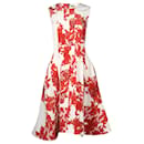 Thom Browne Floral Paneled Midi Dress in Red Silk