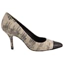 Tory Burch Two Tone Pump with Snakeskin Design in Beige Leather