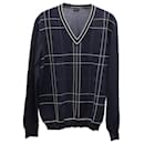 Jil Sander Window Pane Plaid Sweater in Navy Blue Cotton