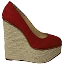 Charlotte Olympia Carmen Espadrille Platform Wedge Pumps in Red Canvas 