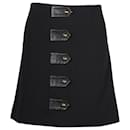Sandro Leather Detail Mini Skirt in Black Polyester