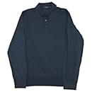 Ermenegildo Zegna Long Sleeve Knit Polo Shirt in Gray Wool Laine