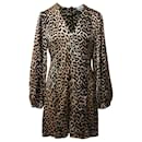 Ganni Leopard Puff-Sleeve Mini Dress in Animal Print Silk