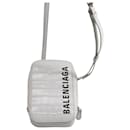 Balenciaga Monogram Croc-Embossed Phone Holder Crossbody Bag in White Leather