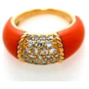 Van Cleef & Arpels Philippine SM ring yellow gold diamond 0.98 carat pink coral