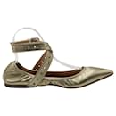 Valentino Golden Point-Toe Ballet Flats with Gromets in Gold Leather