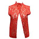 Sandro Paris Sleeveless Lace Blouse in Red Silk