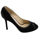 Jimmy Choo 100 Deceive Glitter Peep Toe Pumps in Black Suede