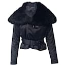 Ralph Lauren Fur Trim Collar Jacket in Black Polyester 