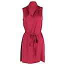 Theory Belted Sleeveless Dress in Red Silk