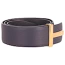 Tom Ford T-Bar Ridge Belt in Black Grain Leather