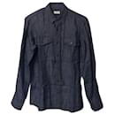 Dries Van Noten Long Sleeve Shirt in Navy Blue Linen