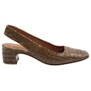 By Far Danielle Slingback Pumps in Brown Patent Leather