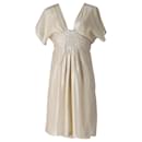 Alberta Ferretti Beaded Short Sleeve Dress in Gold Silk