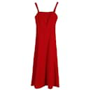 Staud Sleeveless Button Midi Dress in Red Cotton