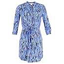 Diane Von Furstenberg Zebra Print Tie Waist Dress in Blue Silk