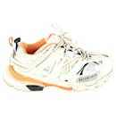 MEN'S size 40 or US 10 White x Orange Trainer Lace Up Sneaker - Balenciaga