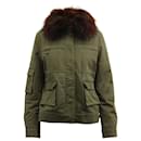 Yves Salomon Fur Lined Utility Jacket in Green Cotton