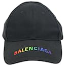 Balenciaga Rainbow Logo Embroidered Baseball Cap in Black Cotton 