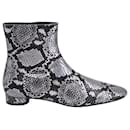 Balenciaga Oval Block-Heel Snakeskin-Embossed Ankle Boots in Silver Leather 