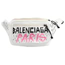 Balenciaga Graffiti-Print Belt Bag in White Leather