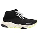 Balenciaga Speed Lace Up Sneakers in Black Neon Yellow Polyester