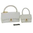 CHANEL Matelasse Pair Shoulder Bag Lamb Skin White CC Auth 32416a - Chanel