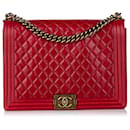 Chanel Red Large Boy Lambskin Leather Flap Bag