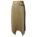 Sandro Pleated Maxi Skirt with Belt in Gold Silk