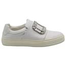 Roger Vivier Crystal Buckle Sneakers in White Leather