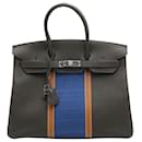 Limited Edition Birkin Club bag 35 Vert bronze/Blue thalassa/Fauve in Fjord/Ottomane Leather - Hermès
