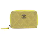Chanel Iridescent Quilted Zip Coin Purse in Yellow Caviar Leather