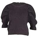 Miu Miu Short Sleeve Knit Crop Top in Black Wool