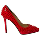 Christian Louboutin Pigalle Plato 120 Spiked Heels in Neon Red Patent Leather