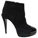 Chanel Patent Leather Cap Toe Platform Ankle Boots in Black Suede