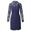 Temperley London Lace Sheath Dress in Navy Blue Cotton 