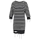 MM6 Maison Margiela Distressed-effect Striped Knitted Dress in Black and White Cotton - Maison Martin Margiela