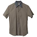 Prada Short Sleeve Button Front Shirt in Blue and Beige Cotton 