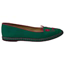 Charlotte Olympia Cat Espadrilles in Green Cotton 
