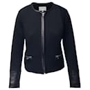 Sandro Paris Jacket with Leather Cuffs in Black Polyester