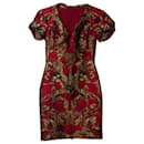 Alexander McQueen Baroque V-neck Mini Dress in Red Cotton - Alexander Mcqueen