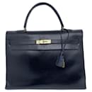 Hermes Kelly bag 35 cm in saddle black box leather - Hermès